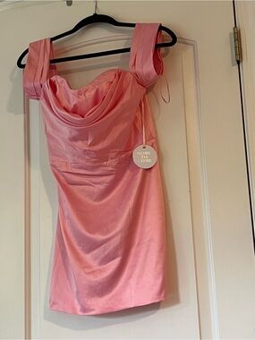 Pink Cowl Neck Satin Mini Dress by More to Come